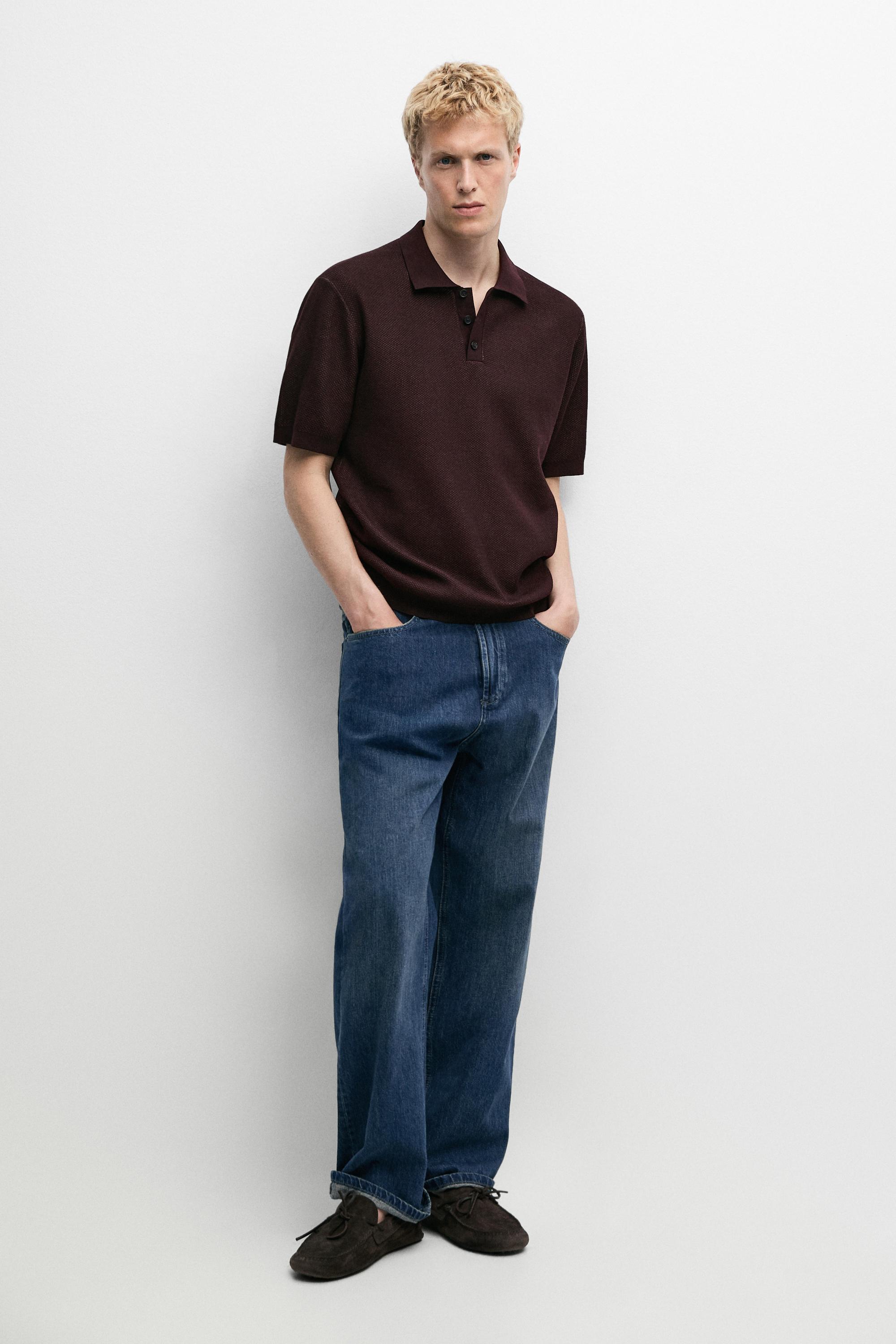 100% cotton textured contrast polo shirt